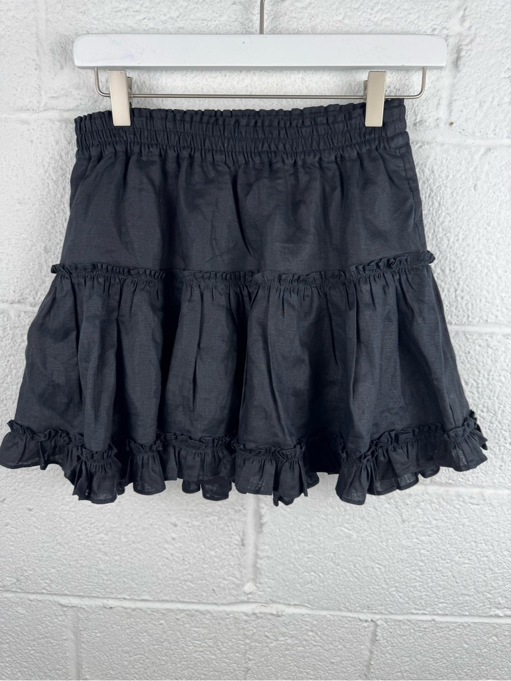 Hill House The Paz Skirt Black Linen Ruffle Mini Skirt NWT Size Small
